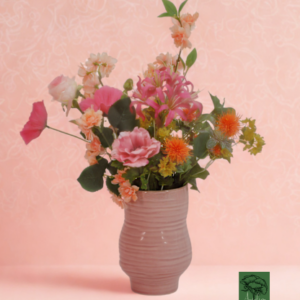 Zijdeboeket op vaas Rosé Roesje