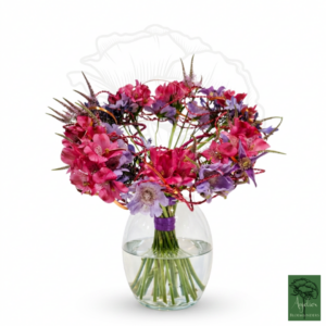 Bloeiende Cirkel frameboeket met herbruikbaar rond frame en bloemen in roze, fuchsia en lila tinten